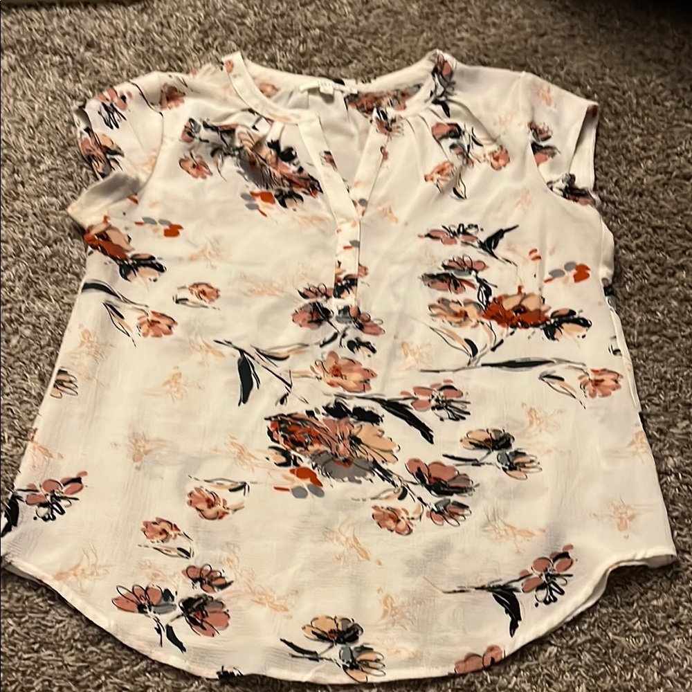 Floral Women's Top - Cream and Black